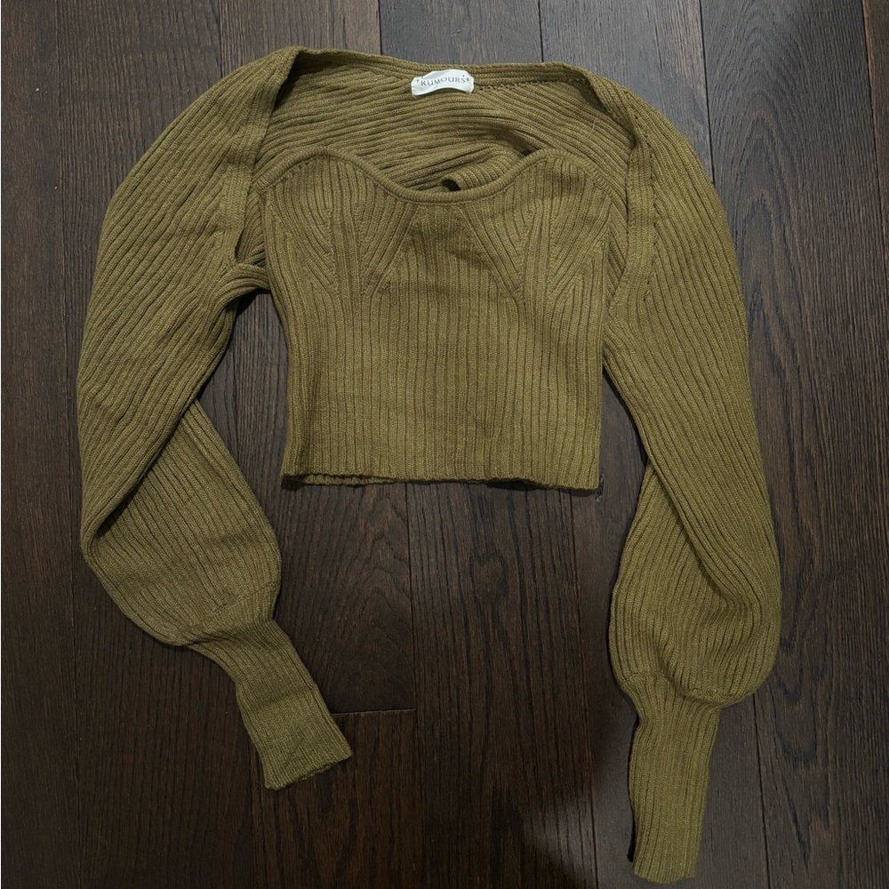 Olive Green Ribbed Knit Crop Top